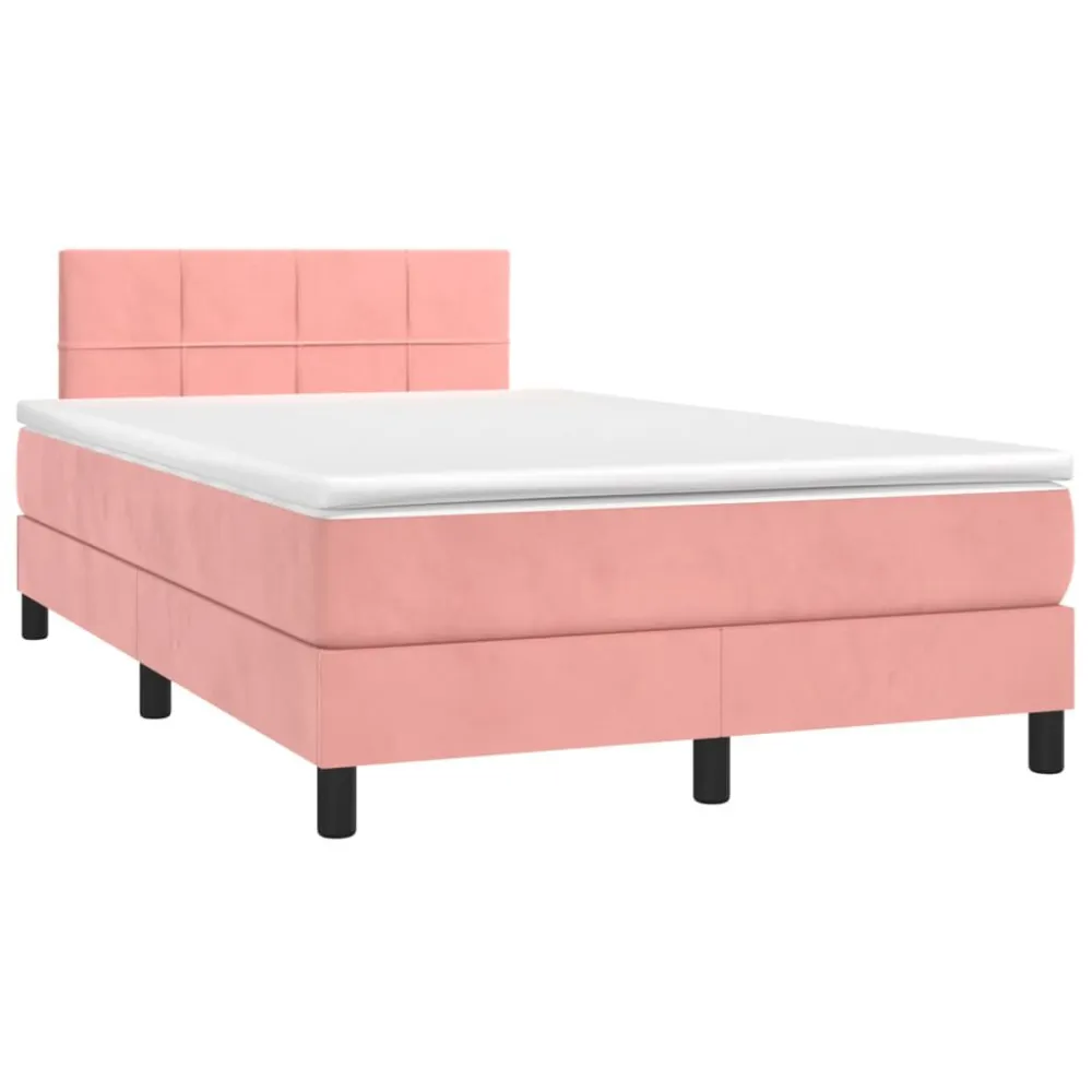 Cama box spring com colchão/LED 120x200 cm veludo rosa