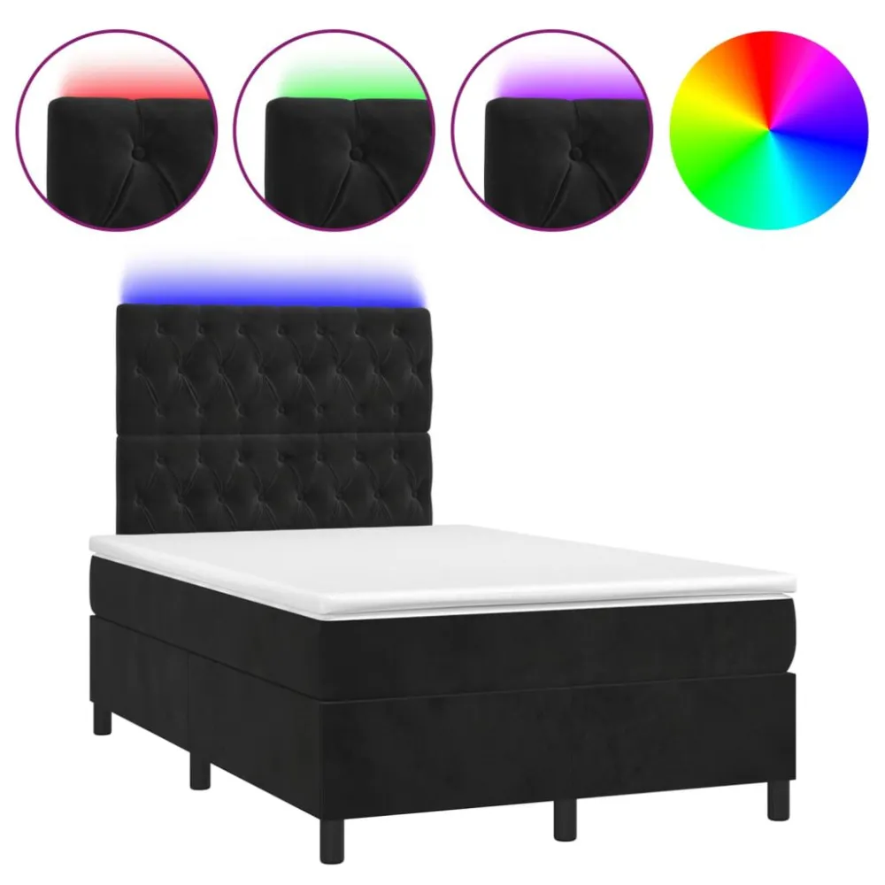 Cama box spring com colchão/LED 120x200 cm veludo preto