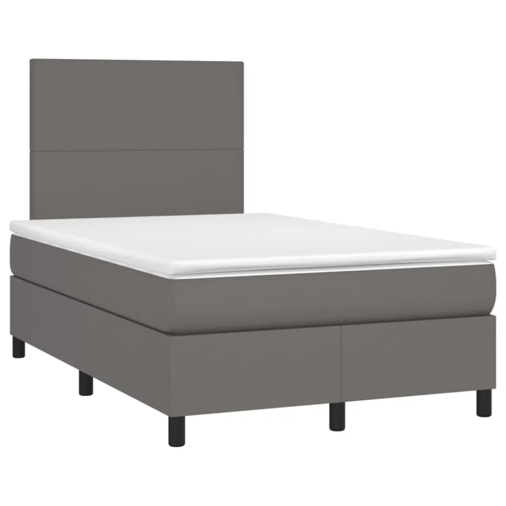 Cama box spring com colchão/LED 120x200cm couro artificial cinza