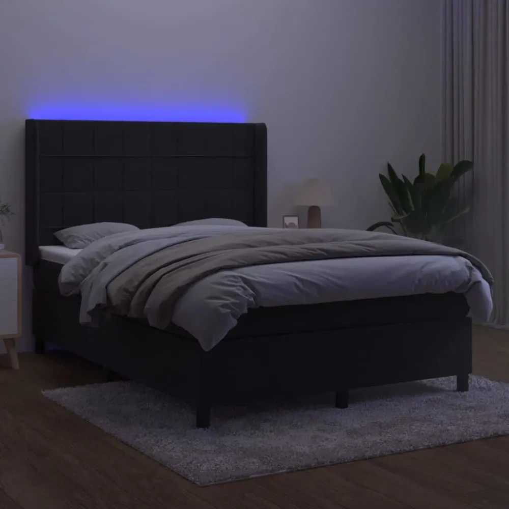 Cama box spring com colchão/LED 140x190 cm veludo preto