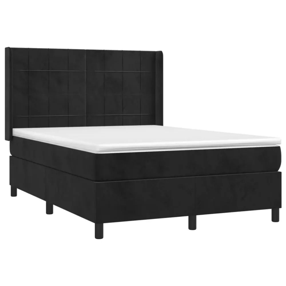Cama box spring com colchão/LED 140x190 cm veludo preto