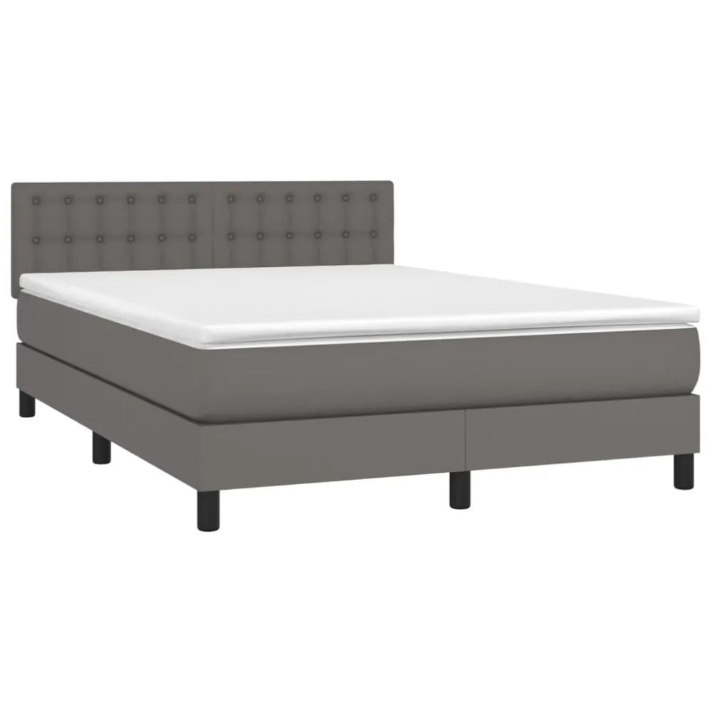 Cama box spring com colchão/LED 140x200cm couro artificial cinza