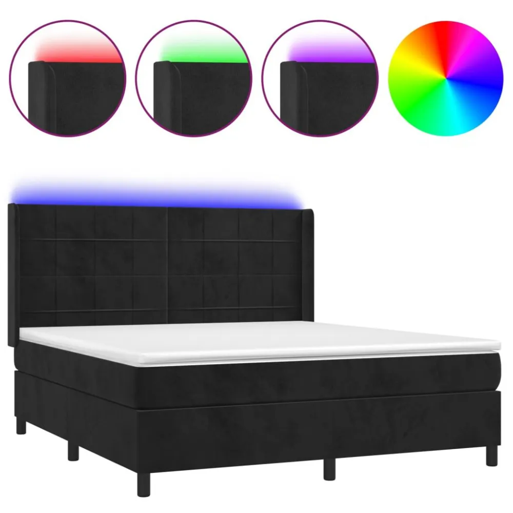 Cama box spring com colchão/LED 160x200 cm veludo preto
