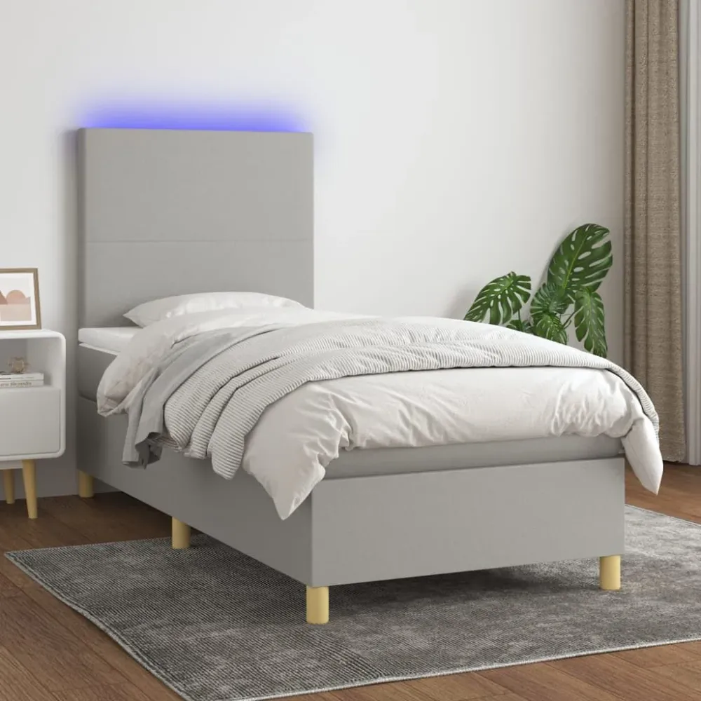 Cama box spring com colchão/LED 160x200cm tecido castanho-escuro