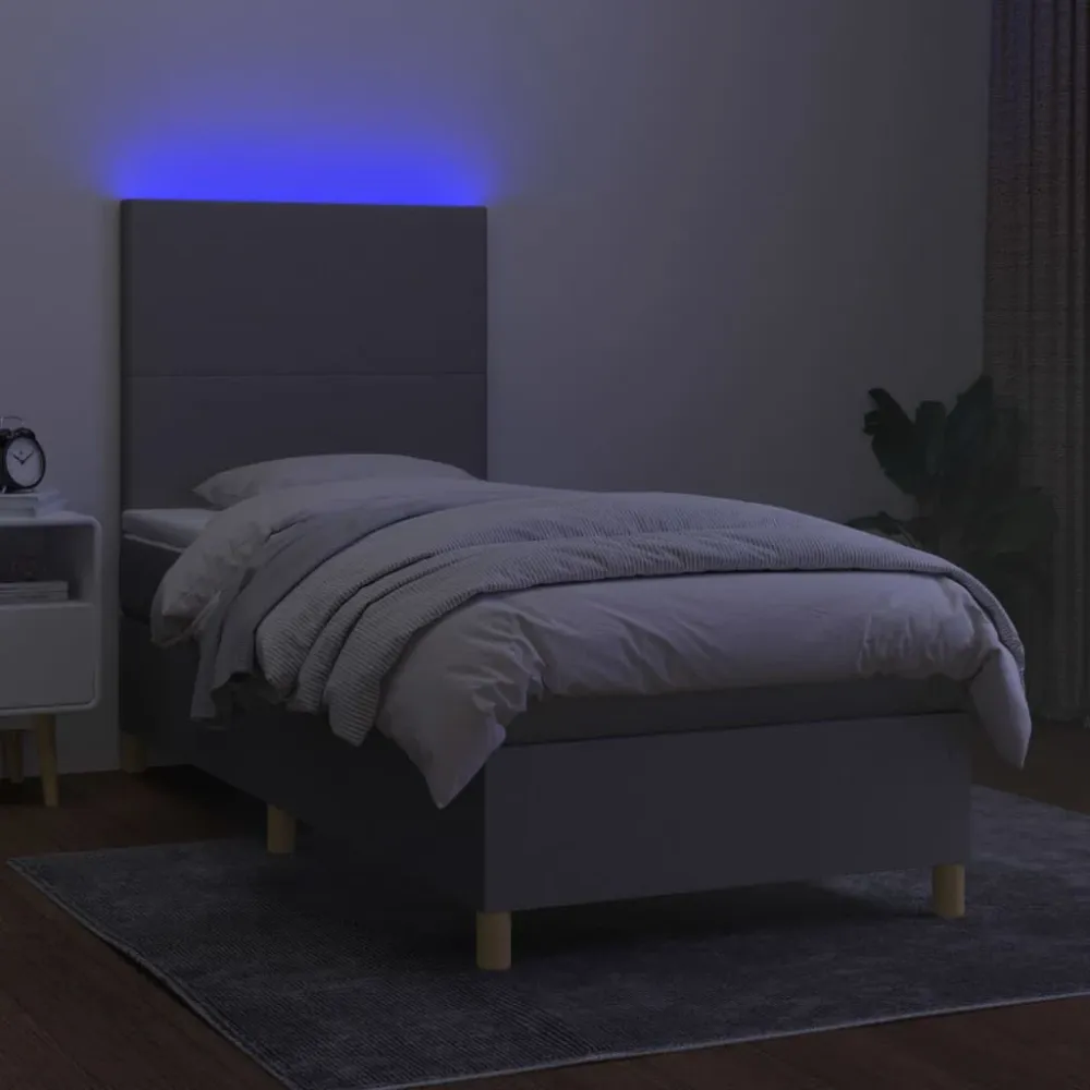 Cama box spring com colchão/LED 160x200cm tecido castanho-escuro