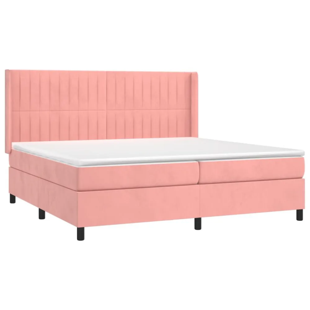 Cama box spring com colchão/LED 200x200 cm veludo rosa