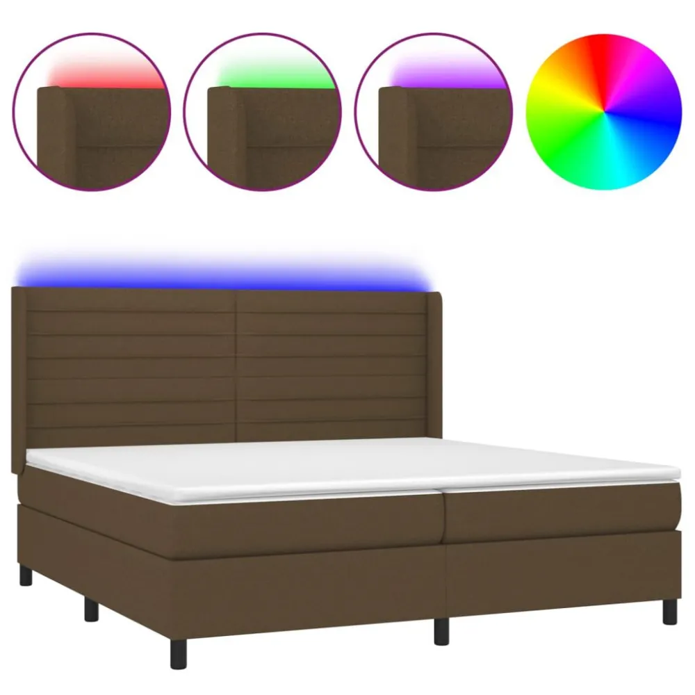 Cama box spring com colchão/LED 200x200cm tecido castanho-escuro