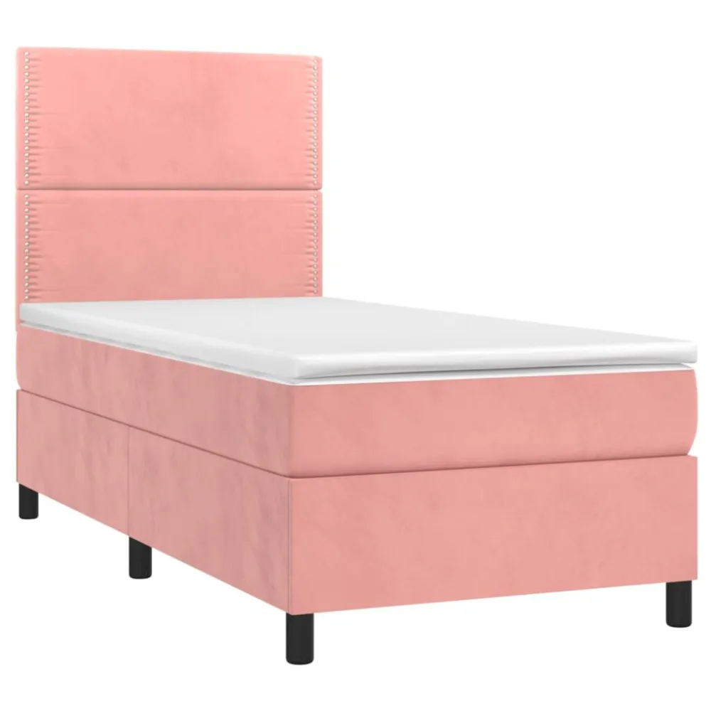 Cama box spring com colchão/LED 80x200 cm veludo rosa