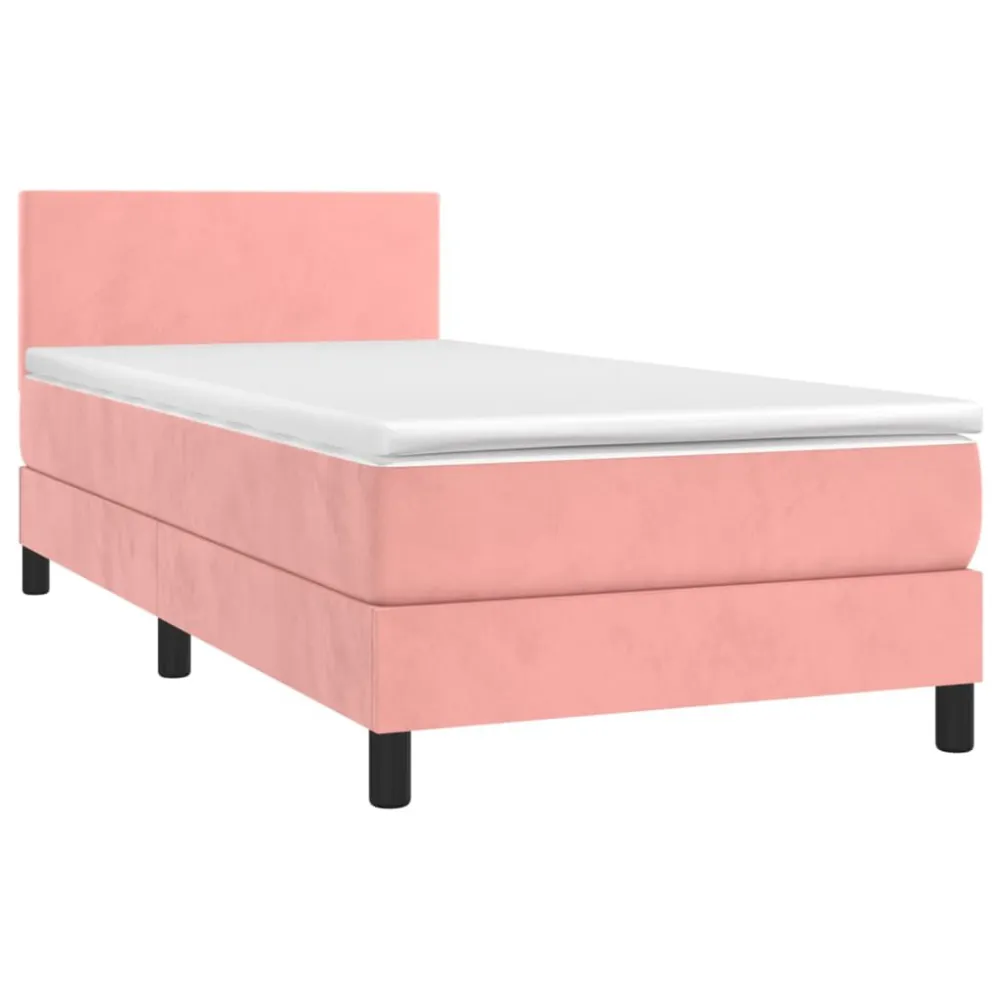 Cama box spring com colchão/LED 90x190 cm veludo rosa