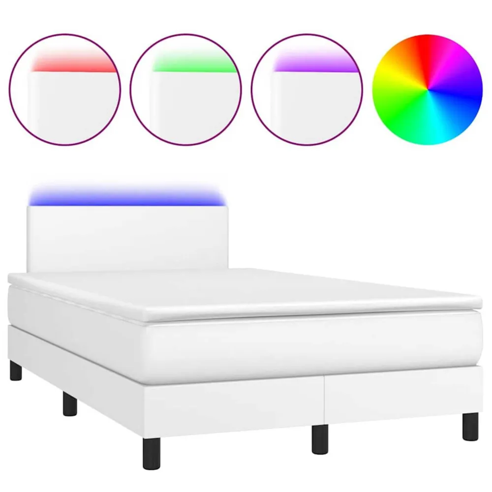 Cama box spring comcolchão/LED 120x190cm couro artificial branco