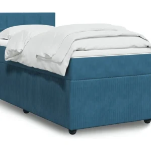 Cama boxspring com colchão 100x200 cm veludo azul