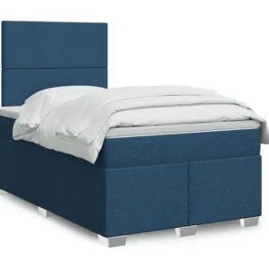 Cama boxspring com colchão 120x190 cm tecido azul