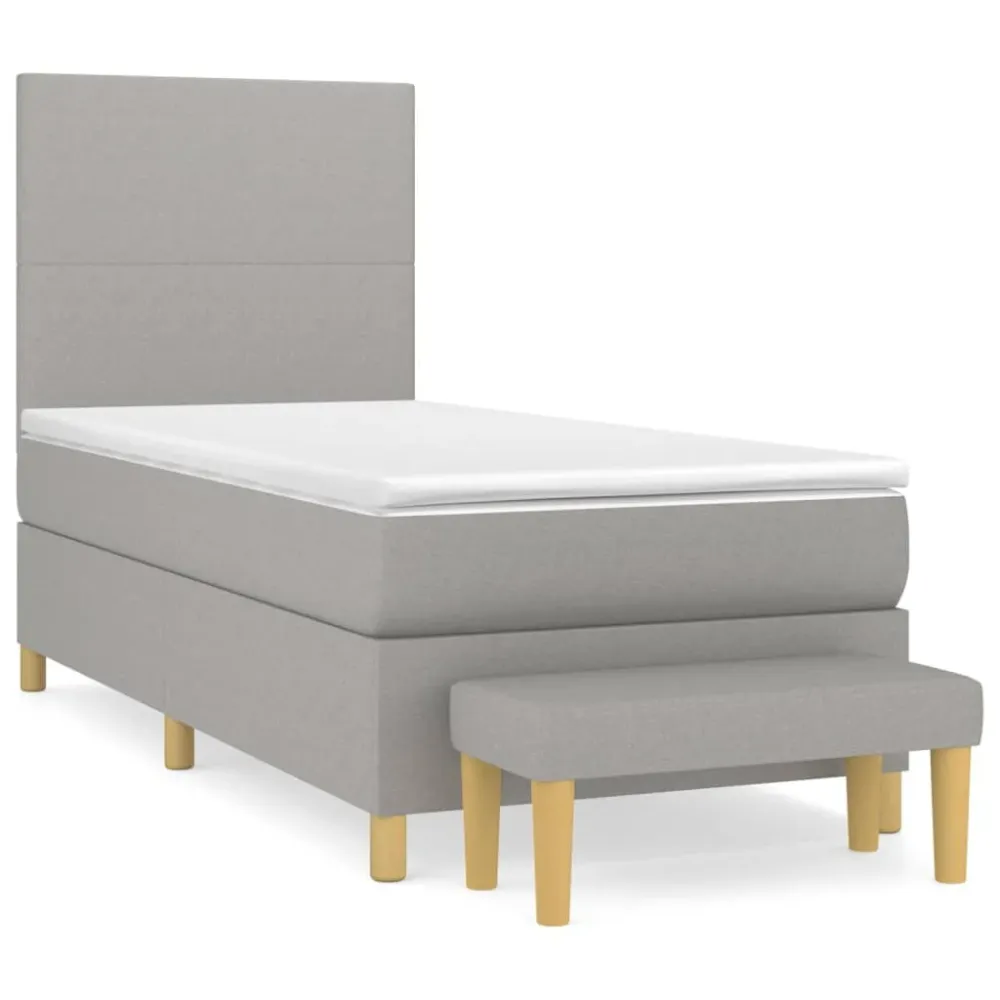 Cama boxspring com colchão 120x190 cm tecido cinzento-claro