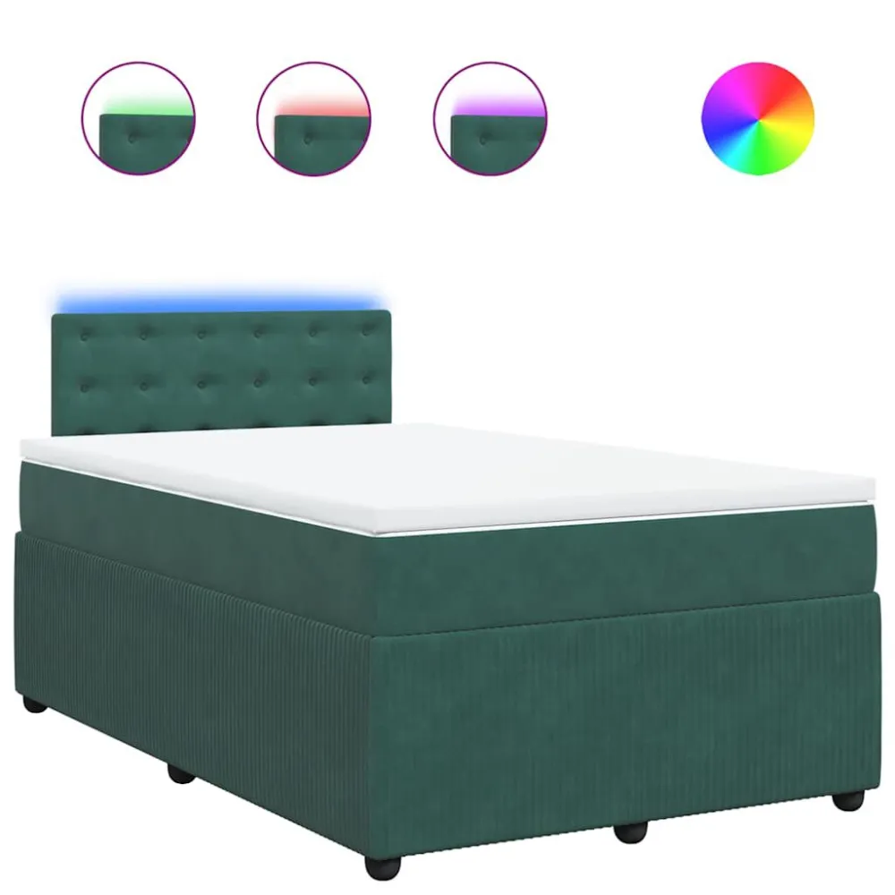 Cama boxspring com colchão 120x190 cm veludo verde-escuro