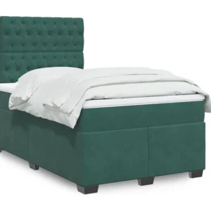 Cama boxspring com colchão 120x190 cm veludo verde-escuro