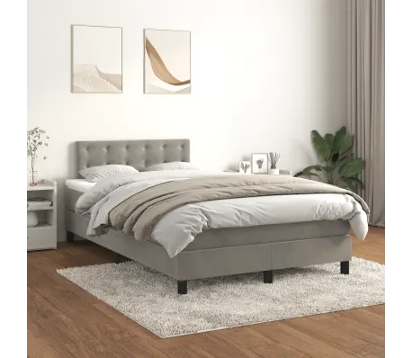 Cama boxspring com colchão 120x190 cm veludo cinzento-claro