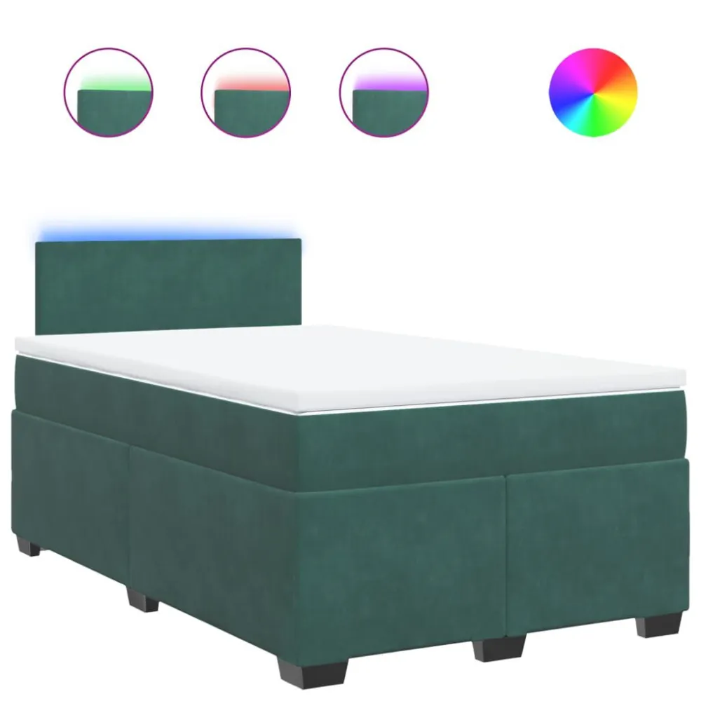 Cama boxspring com colchão 120x190 cm veludo verde-escuro