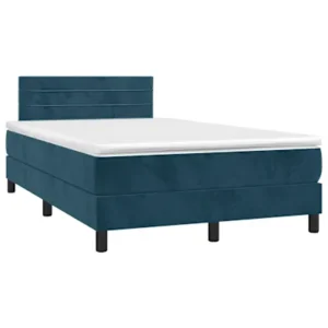 Cama boxspring com colchão 120x190 cm veludo azul-escuro