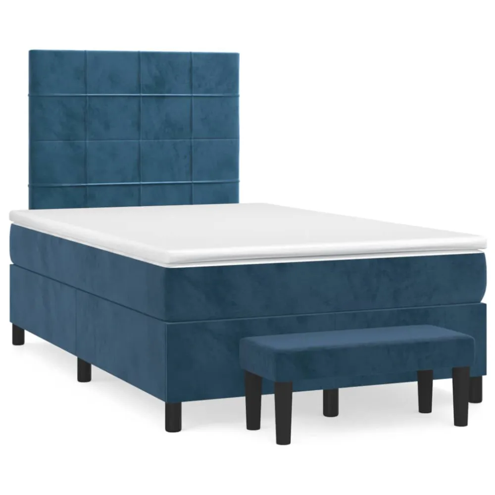 Cama boxspring com colchão 120x190 cm veludo azul-escuro
