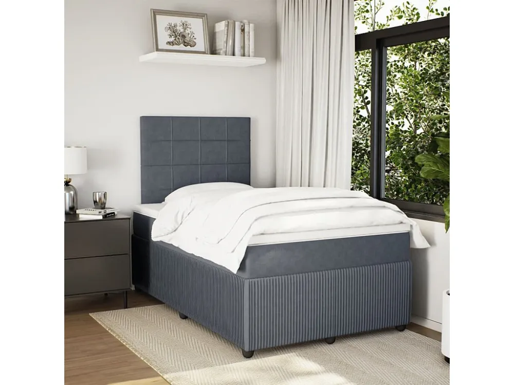 Cama boxspring com colchão 120x190 cm veludo cinzento-escuro