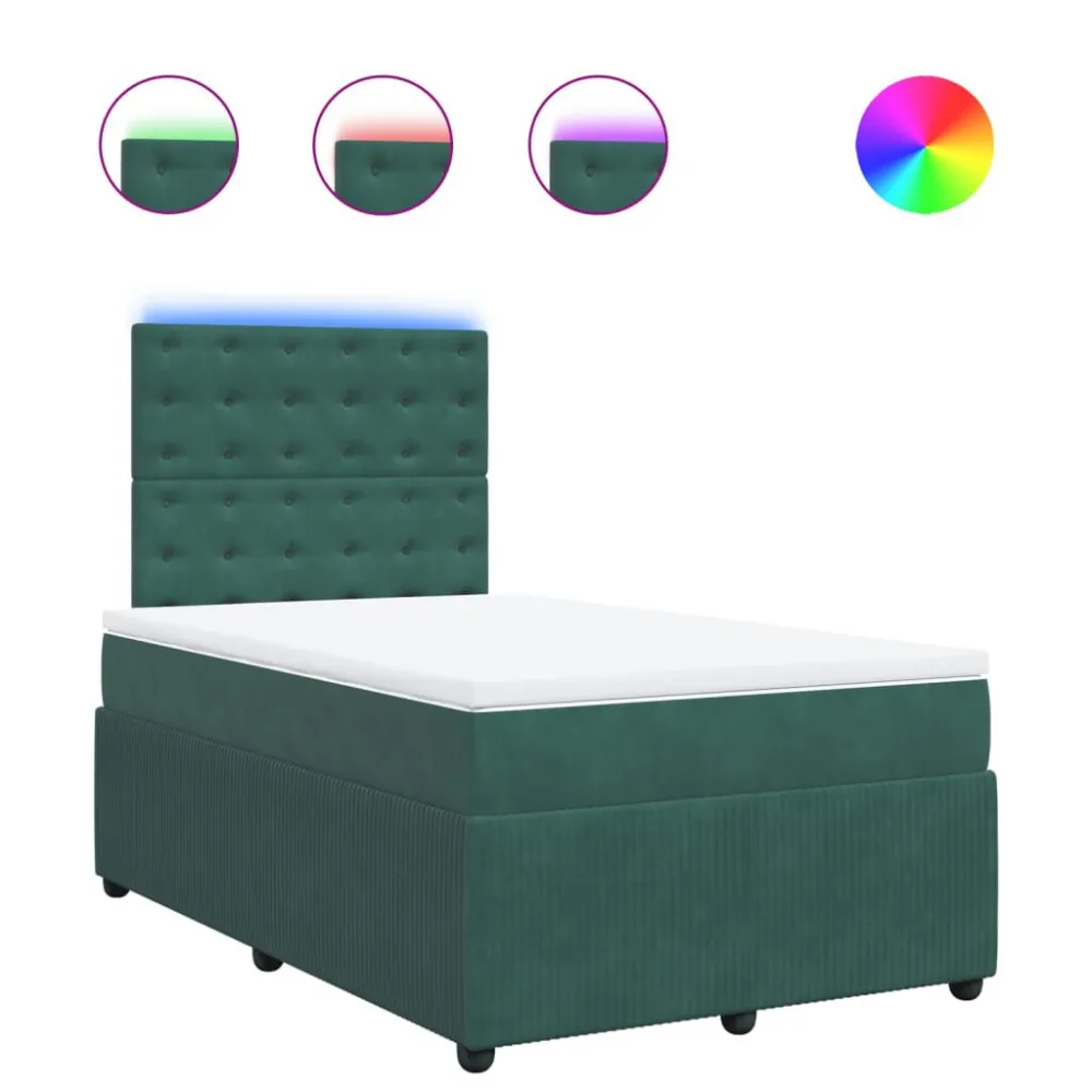 Cama boxspring com colchão 120x190 cm veludo verde-escuro