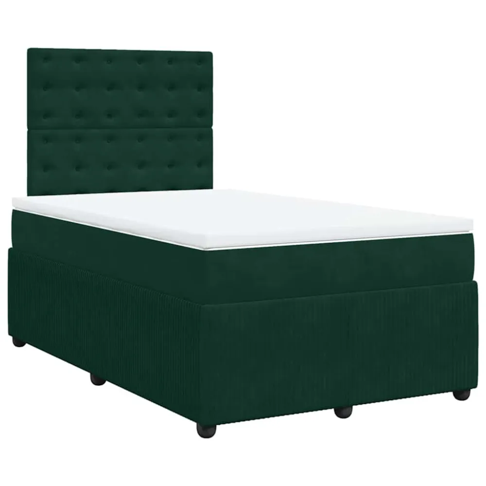Cama boxspring com colchão 120x190 cm veludo verde-escuro