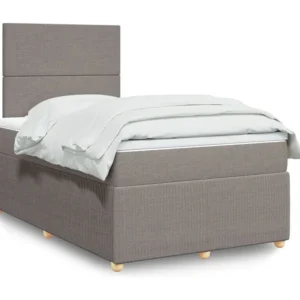 Cama boxspring com colchão 120x190cm tecido castanho-acinzentado