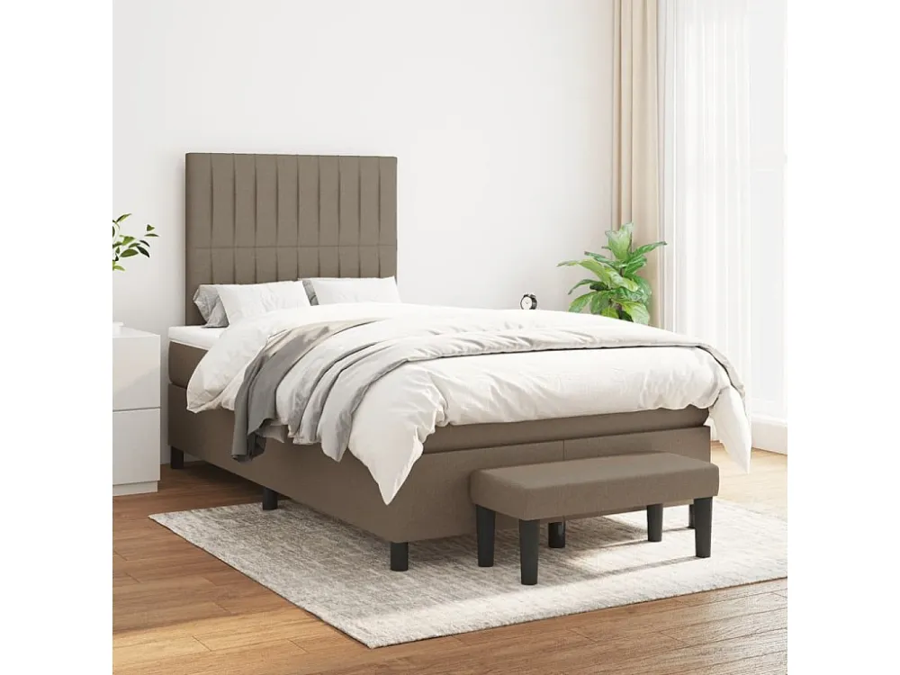 Cama boxspring com colchão 120x190cm tecido castanho-acinzentado