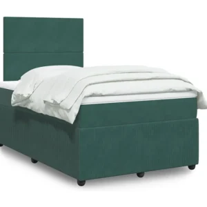 Cama boxspring com colchão 120x200 cm veludo verde-escuro