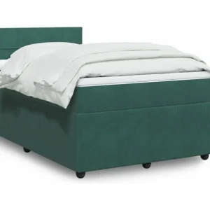 Cama boxspring com colchão 120x200 cm veludo verde-escuro