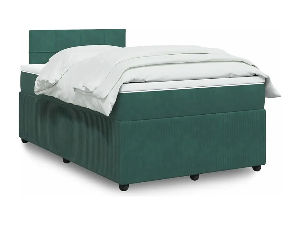 Cama boxspring com colchão 120x200 cm veludo verde-escuro
