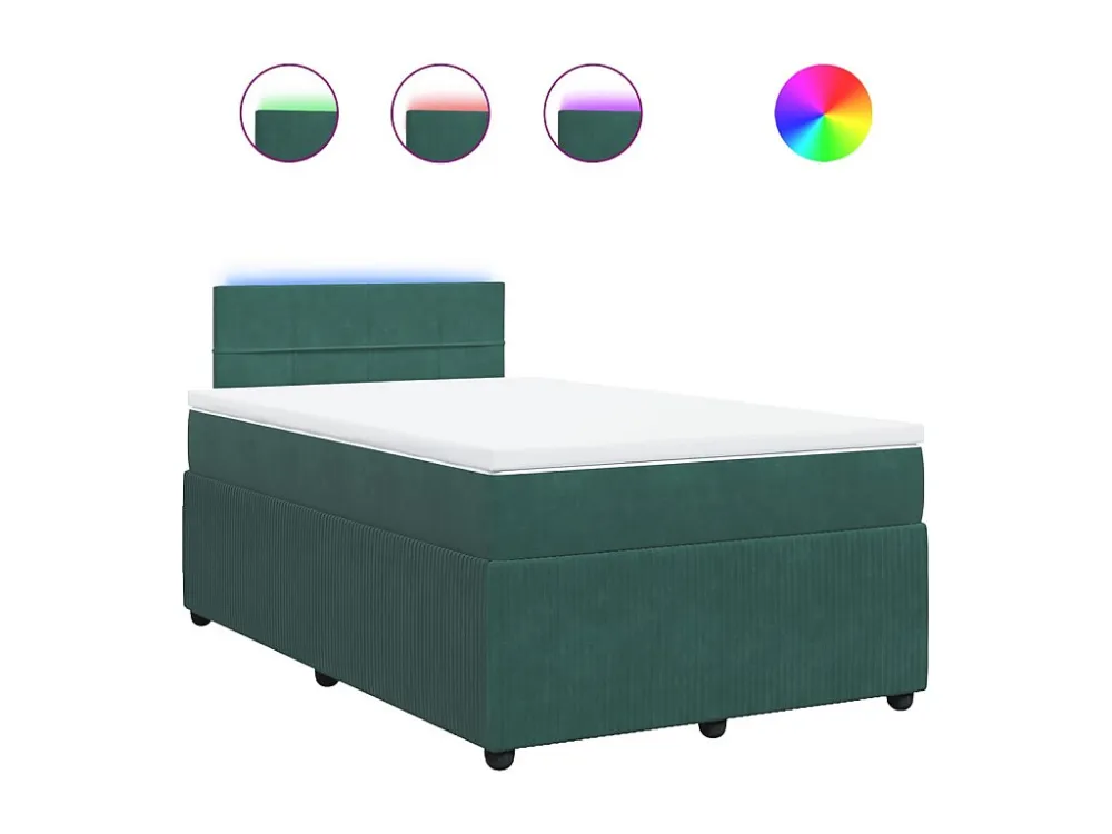 Cama boxspring com colchão 120x200 cm veludo verde-escuro