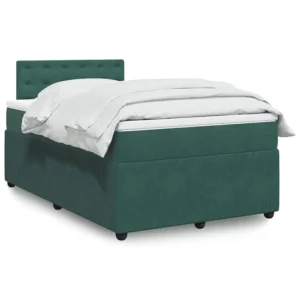 Cama boxspring com colchão 120x200 cm veludo verde-escuro