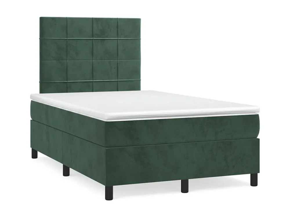 Cama boxspring com colchão 120x200 cm veludo verde-escuro