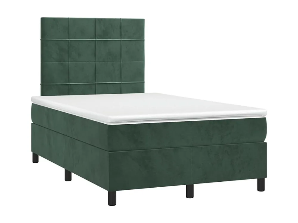 Cama boxspring com colchão 120x200 cm veludo verde-escuro