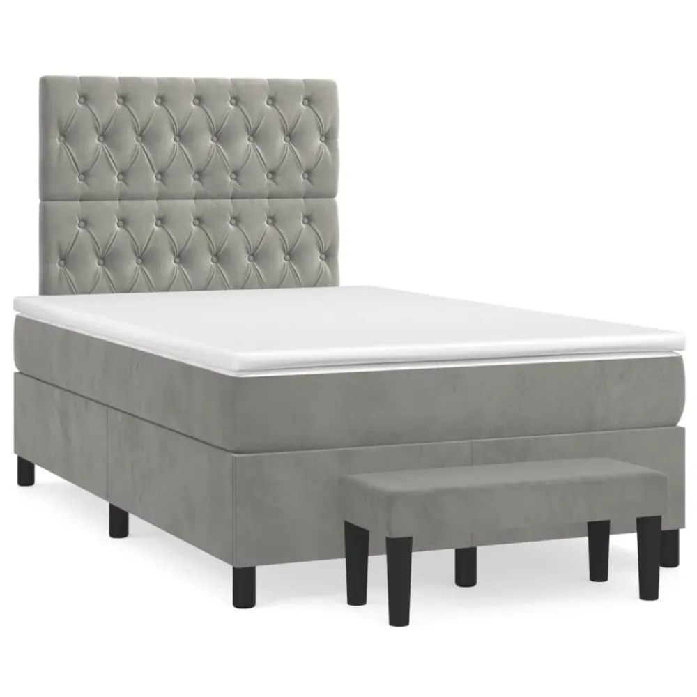 Cama boxspring com colchão 120x200 cm veludo cinzento-claro