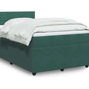 Cama boxspring com colchão 120x200 cm veludo verde-escuro