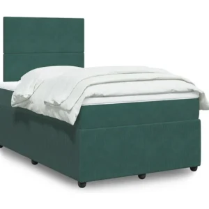 Cama boxspring com colchão 120x200 cm veludo verde-escuro
