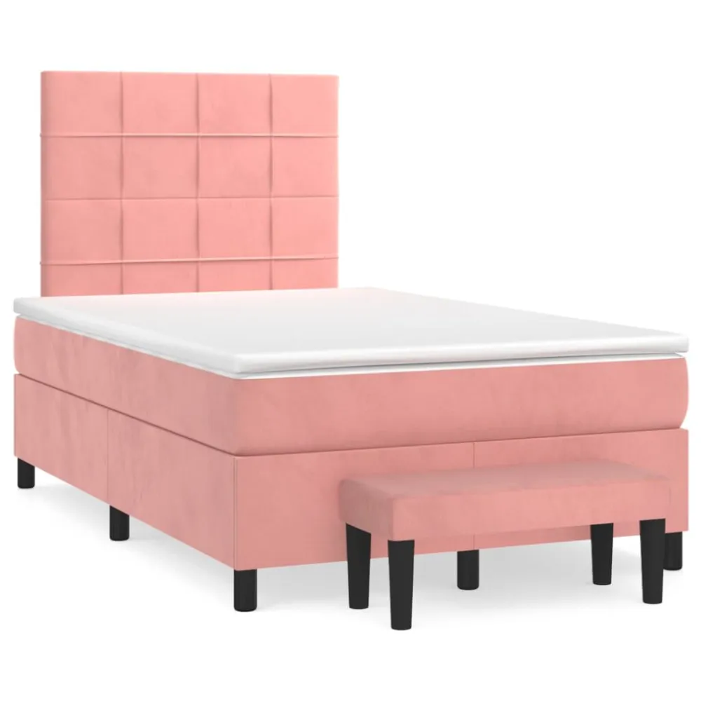 Cama boxspring com colchão 120x200 cm veludo rosa