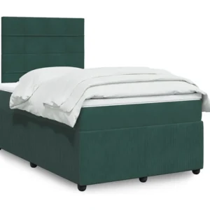 Cama boxspring com colchão 120x200 cm veludo verde-escuro