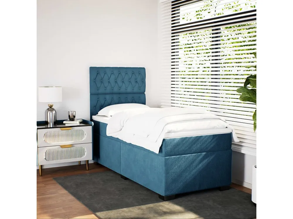 Cama boxspring com colchão 90x200 cm veludo azul