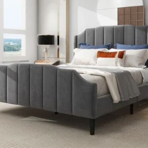 Cama com cabeceira - 140 x 200 cm - veludo - box spring incluído - cor cinza