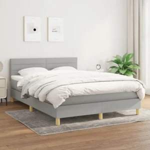 Armário de Casal Cama com molas/colchão 140x190 cm tecido cinzento-claro