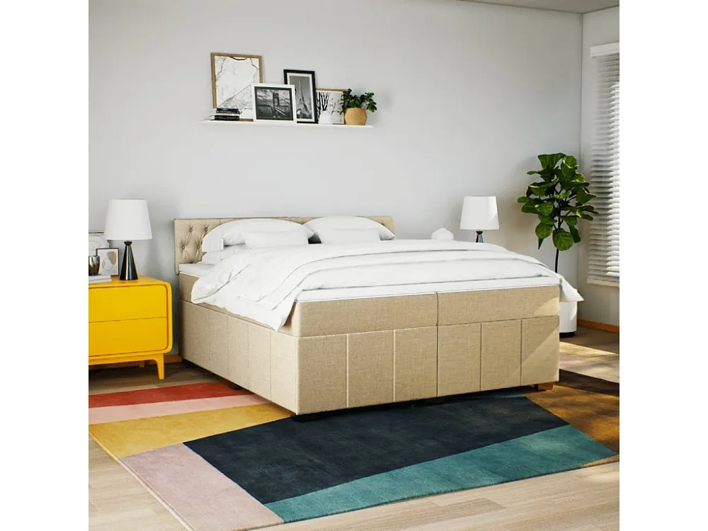 Cama Articulada Cama com molas/colchão 200x200 cm tecido cor creme