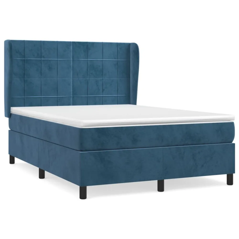 Cama Articulada Cama com molasemcolchão 140x190 cm veludo azul-escuro