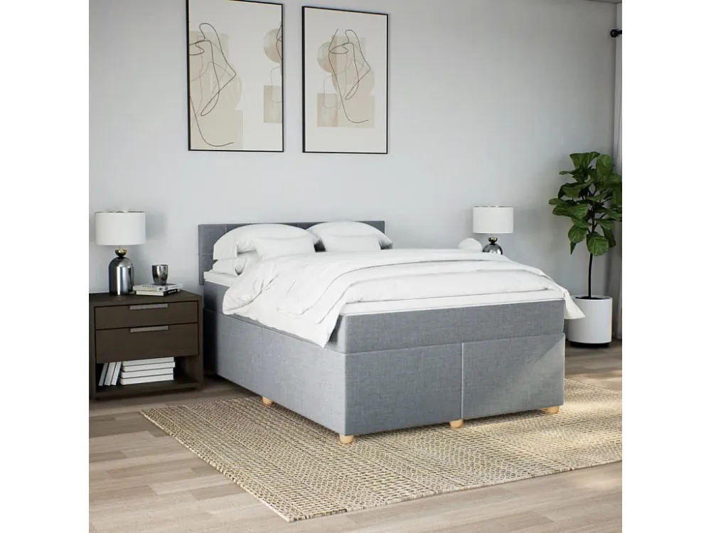 Cama Baú Cama com molas/colchão 140x190 cm tecido cinzento-claro