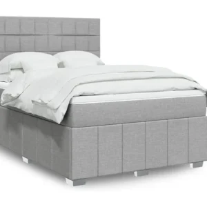 Cama Baú Cama com molas/colchão 140x200 cm tecido cinzento-claro