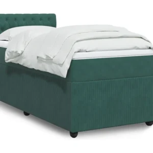Cama Baú Cama com molas/colchão 90x190 cm veludo verde-escuro
