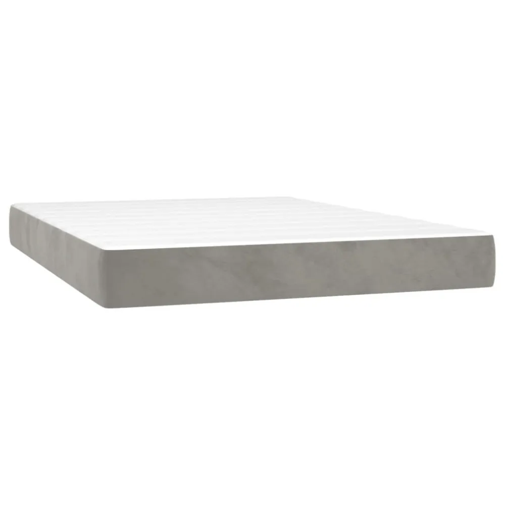 Cama Baú Colchão de molas ensacadas 140x200x20 cm veludo cinza-claro