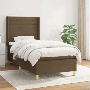 Cama com Cabeceira Cama com molas/colchão 90x190 cm tecido castanho-escuro